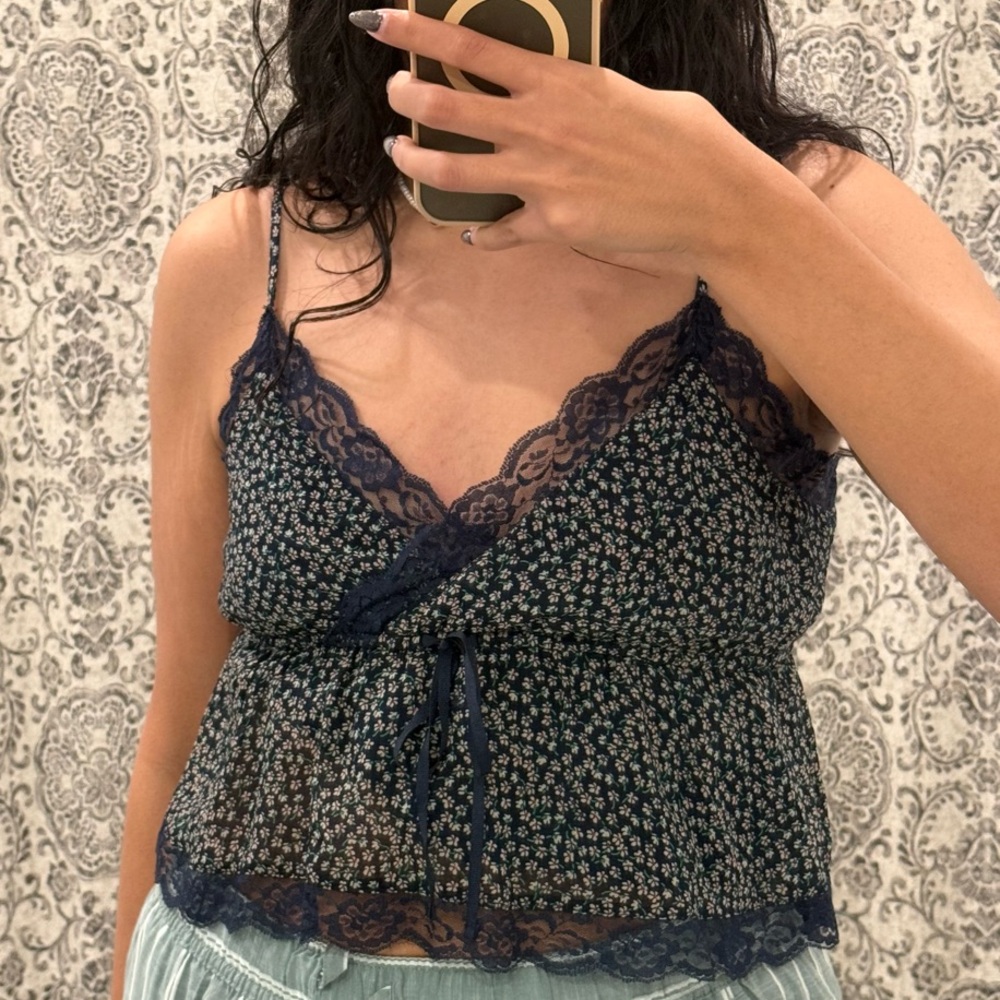 Floral Lace Trim Cami Top